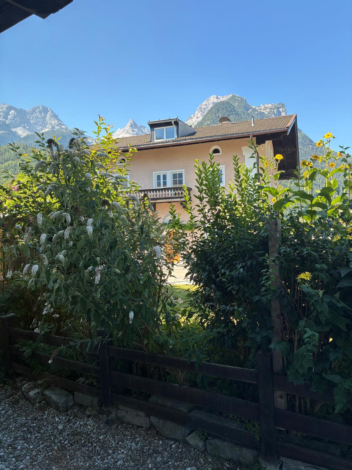 Outlook towards the garden and surrounding mountains
